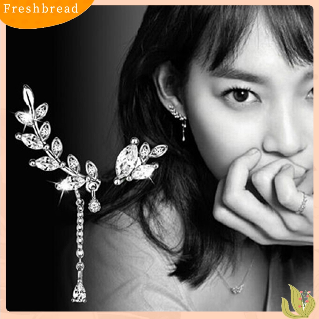 &lt; Freshbread &gt; Ear Studs Asimetris Anti Karat Wanita Daun Berlian Imitasi Anting Rumbai Untuk Pernikahan