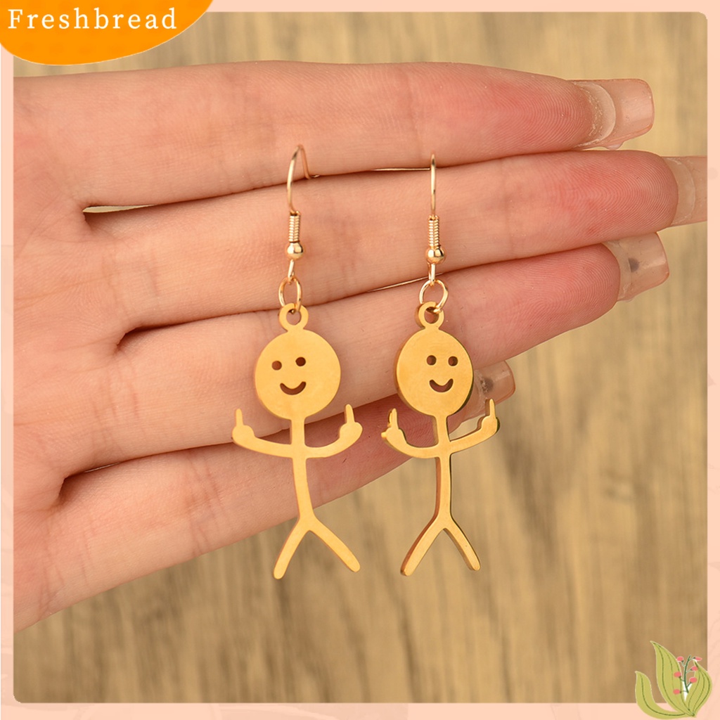 &lt; Freshbread &gt; 1pasang Menjuntai Anting Buatan Tangan Tindik Geometris Eye-catching Electroplating Dekorasi Wanita Lucu Punk Stickman Hook Earrings Fashion Perhiasan