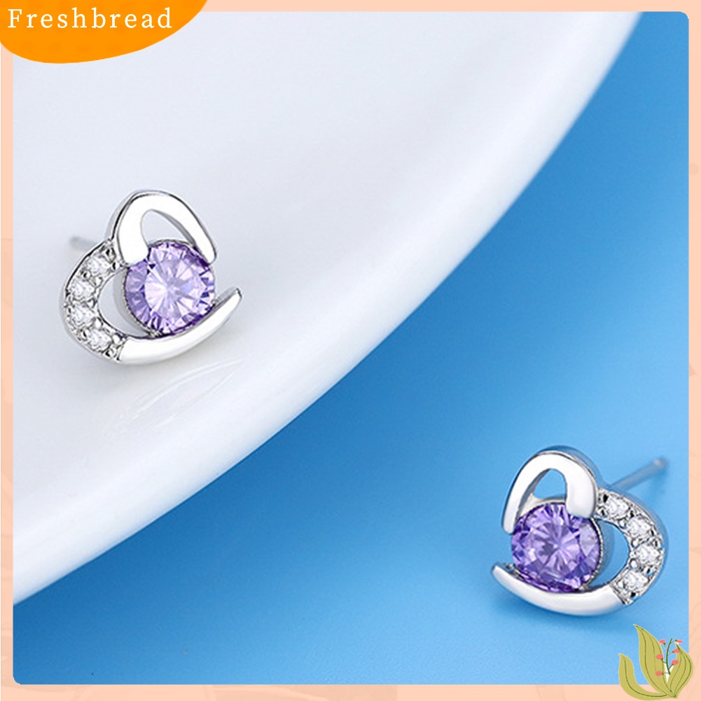 &lt; Freshbread &gt; Fashion Wanita Cubic Zirconia Hias Cinta Hati Telinga Stud Anting Perhiasan Hadiah