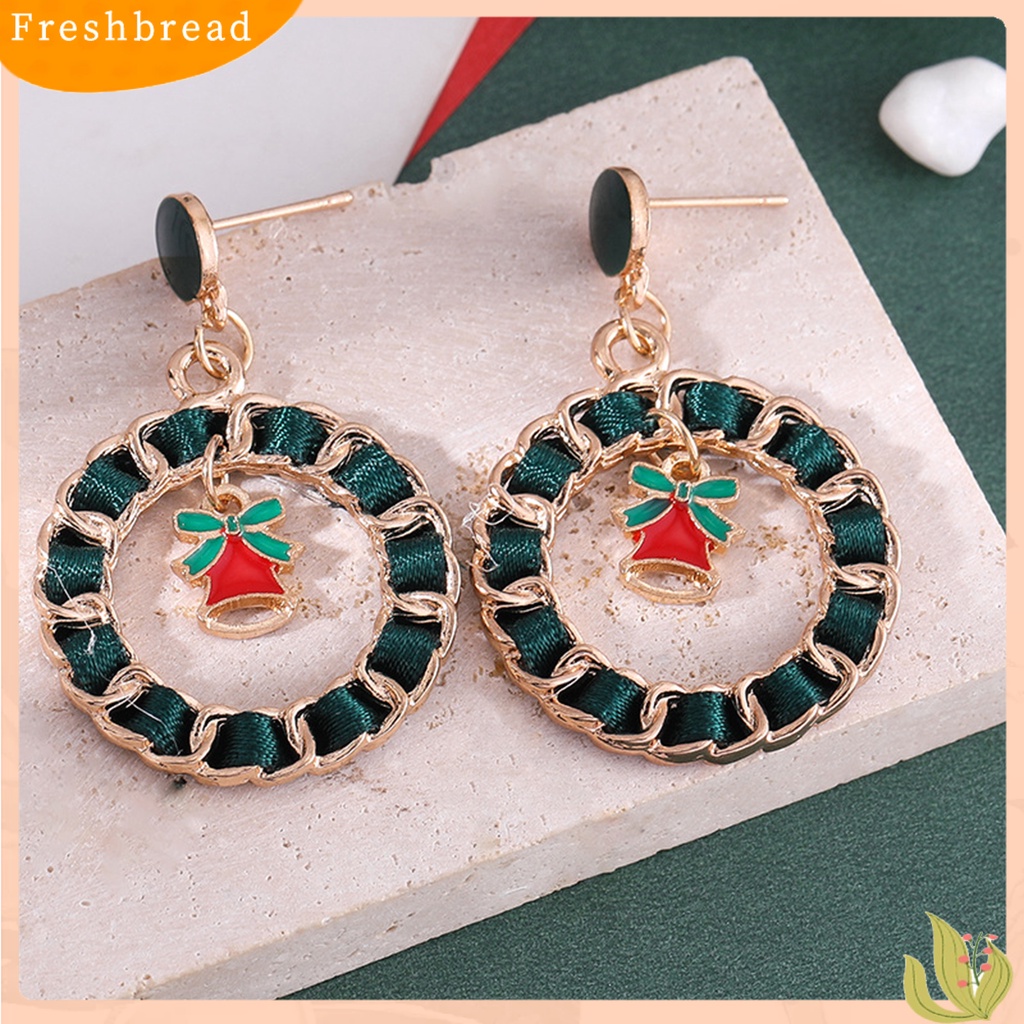 &lt; Freshbread &gt; 1pasang Menjuntai Anting Kartun Berlian Imitasi Mengkilap Tergabung Berkilau Dekorasi Festival Hadiah Natal Santa Claus Bell Xmas Pohon Liontin Stud Earrings