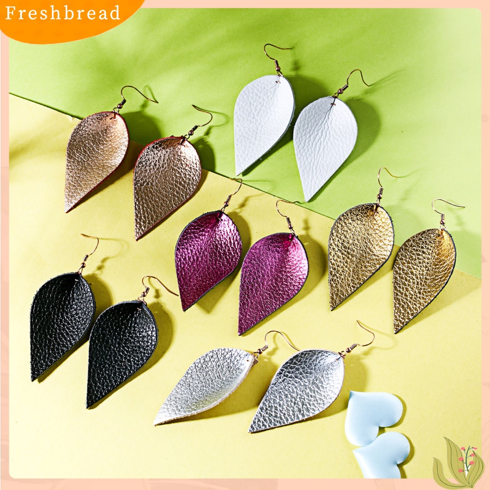 &lt; Freshbread &gt; Punk Wanita Leopard Kulit Imitasi Teardrop Daun Menjuntai Kait Anting Perhiasan Hadiah