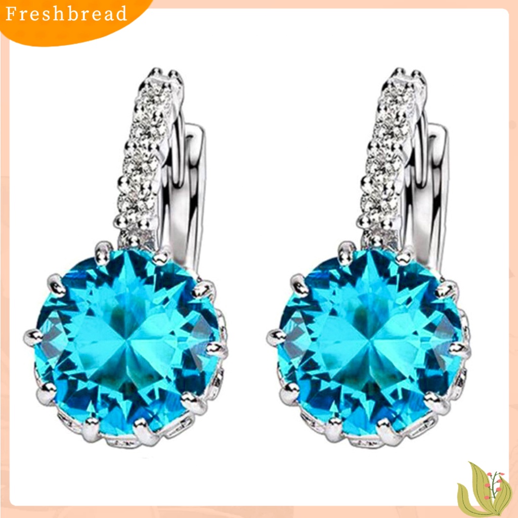 &lt; Freshbread &gt; Wanita Bulat Cubic Zirconia Hias Stud Anting Pernikahan Pertunangan Perhiasan Hadiah