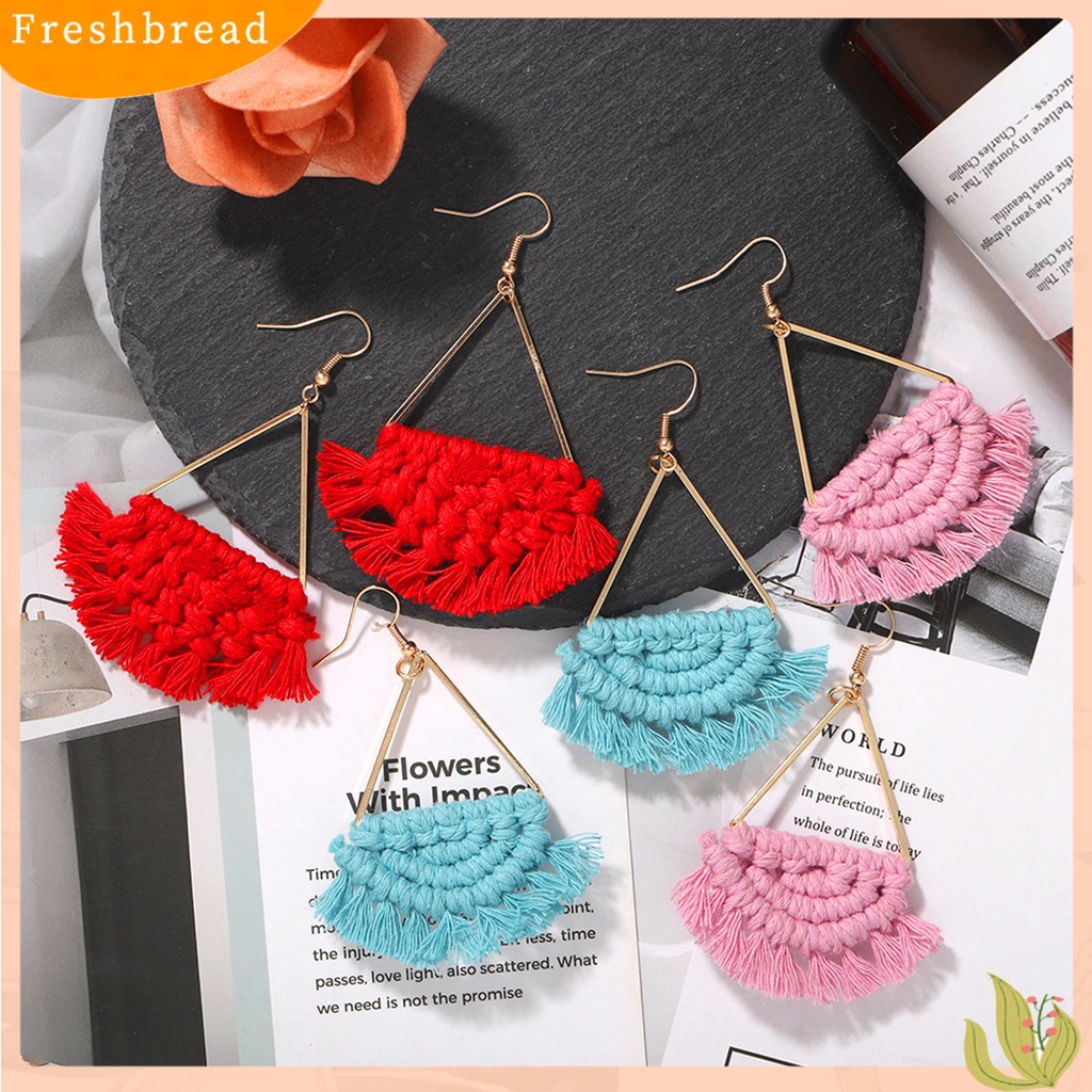 &lt; Freshbread &gt; 1pasang Anting Menjuntai Wanita Semua Cocok Dekorasi Telinga Menenun Kreatif Setengah Lingkaran Rumbai Anting Kait Untuk Outdoor