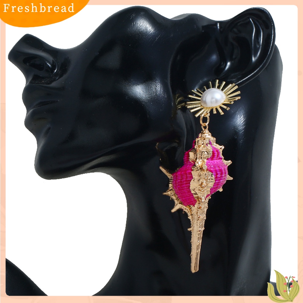 &lt; Freshbread &gt; Bohemian Pantai Wanita Mutiara Imitasi Hias Keong Liontin Statement Stud Earrings