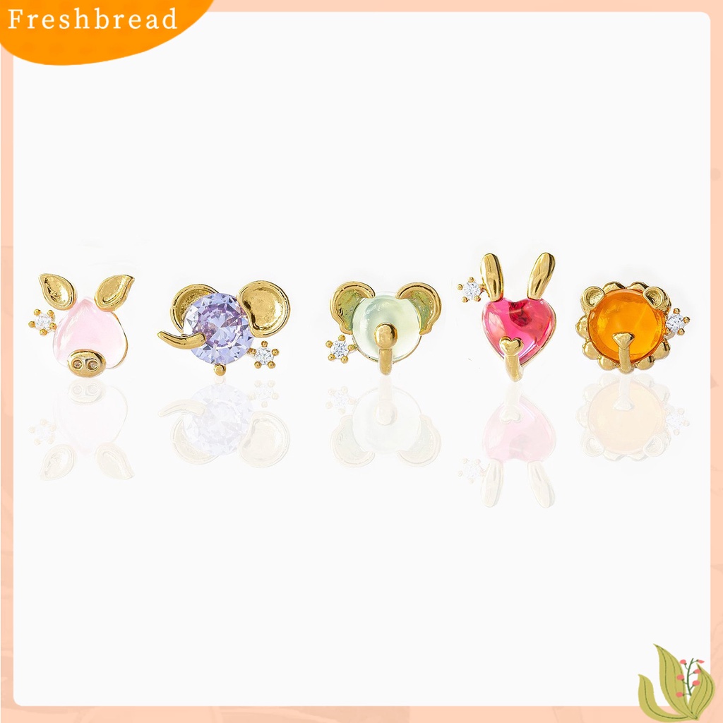 &lt; Freshbread &gt; 1pasang Wanita Ear Studs Hewan Kecil Cubic Zirconia Perhiasan Gajah Kelinci Koala Lion Piggy Stud Earrings Untuk Pesta