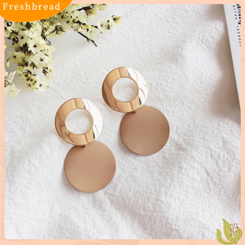 &lt; Freshbread &gt; 2pasang Bergaya Wanita Geometris Bulat Menjuntai Berongga Lingkaran Stud Earrings Jewelry