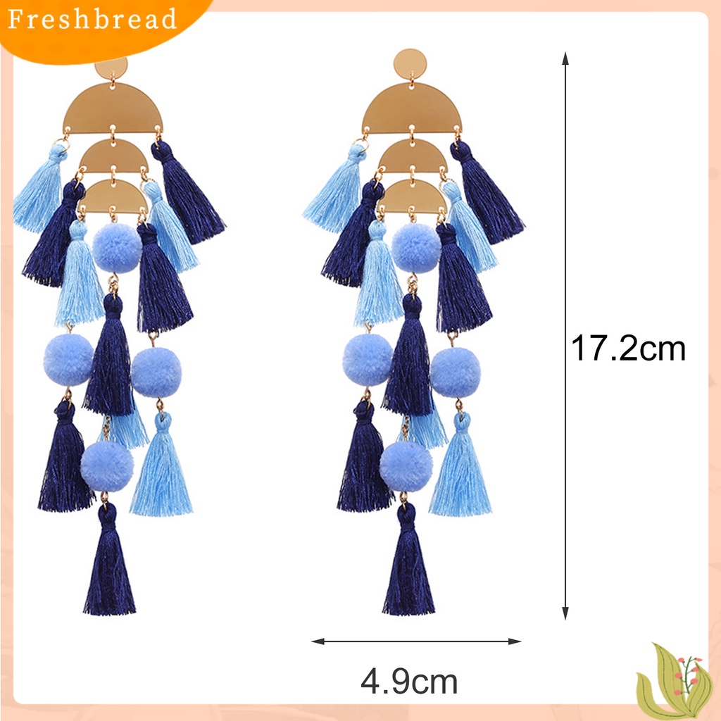 &lt; Freshbread &gt; 1pasang Anting Wanita Bentuk Setengah Lingkaran Tahan Jatuh Bohemian Multi-layer Rumbai Menjuntai Earrings Untuk Travel