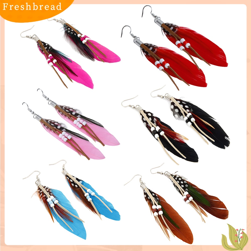 &lt; Freshbread &gt; Bohemian Wanita India Manik-Manik Bulu Rumbai Menjuntai Kait Anting Perhiasan Hadiah