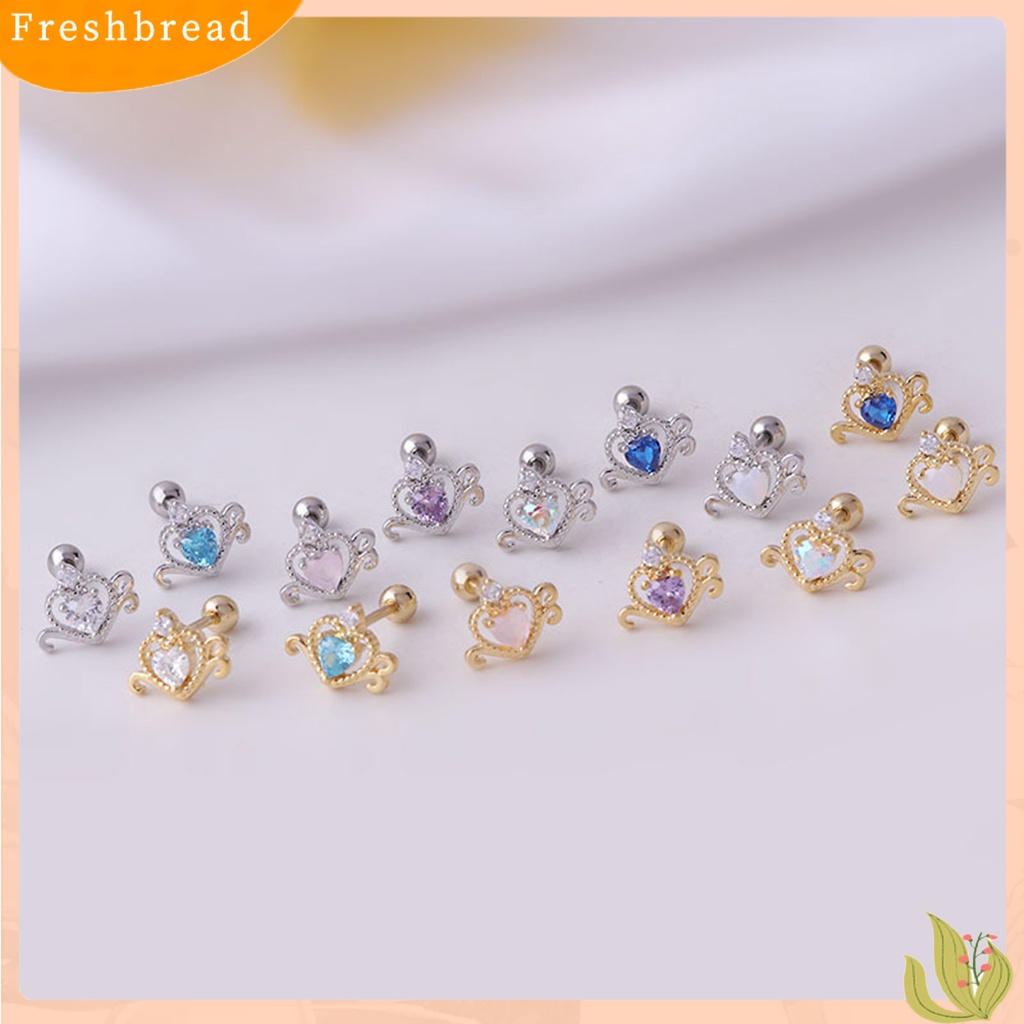 < Freshbread > 1Pc Stud Earring Cubic Zirconia Hias Mengkilap Elegan Geometris Electroplating Wanita Berongga Hati Telinga Stud Tulang Rawan Anting Perhiasan Dekorasi Hadiah Untuk Pacaran