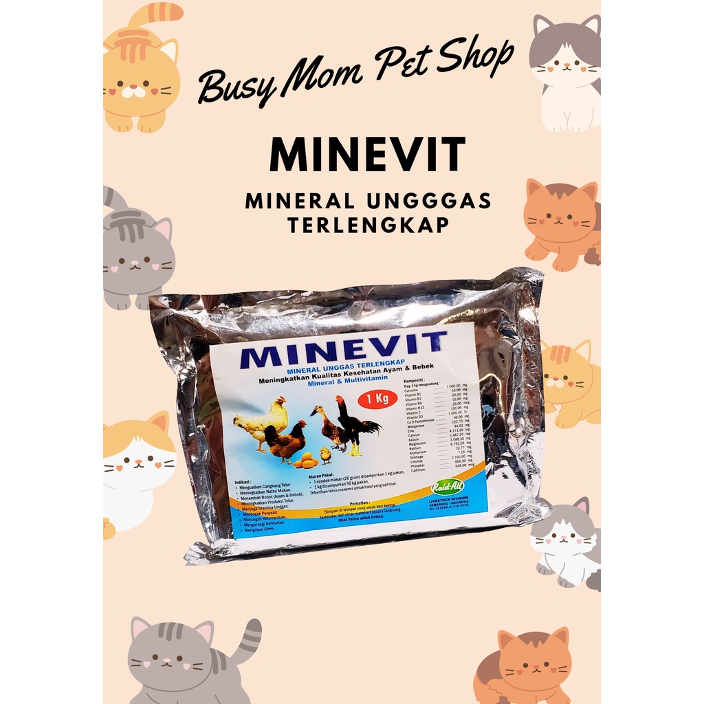 Minevit Mineral Lengkap Meningkatkan Kualitas Kesehatan Anak Ayam &amp; Bebek 1000 gr Raid All