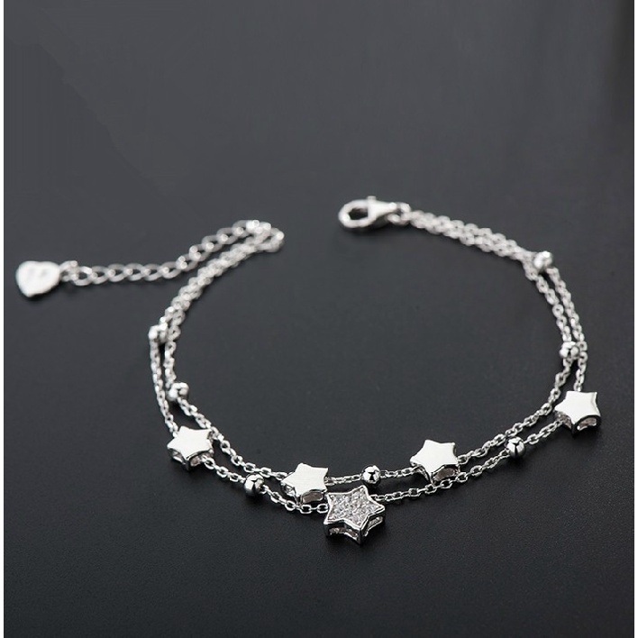 Goldkingdom Fashion Perhiasan Aksesoris Ready Stock Gelang Bintang Gelang Perak Kerajinan Tangan Hadiah Hadiah Sempurna Fashion Korea Double Layer Gelang Wanita