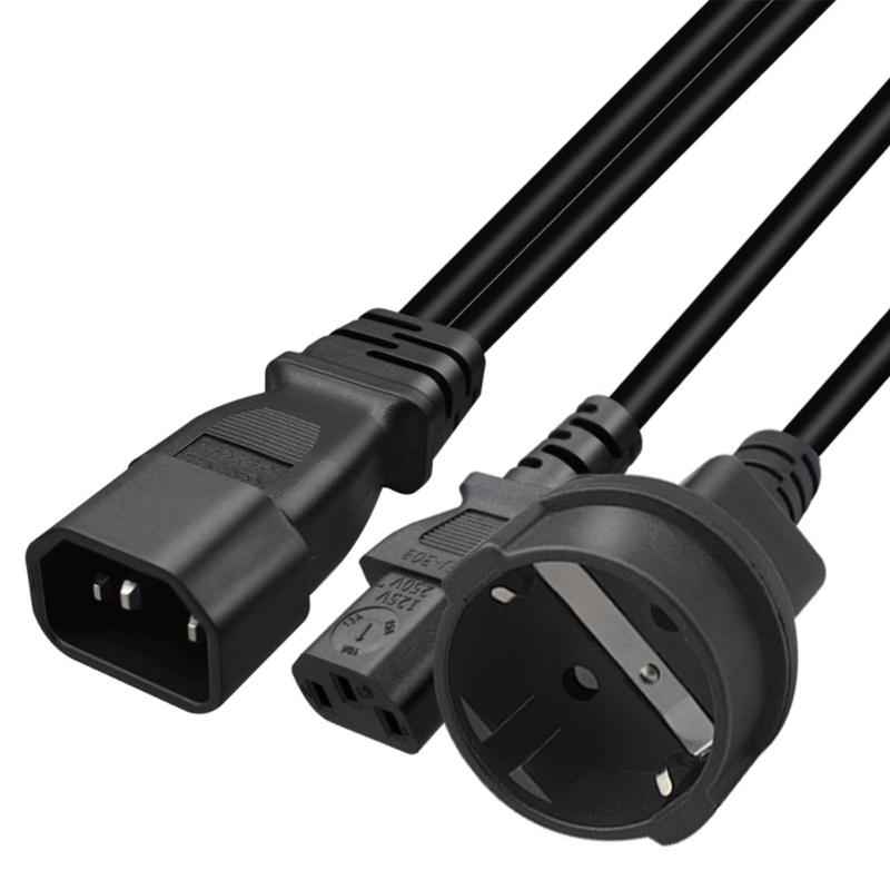 Kabel Adaptor AC-Power VIVI IEC320 C14 to IEC320 C13+EU4.8mm, 3kabel Kabel Konektor Listrik Male to Female