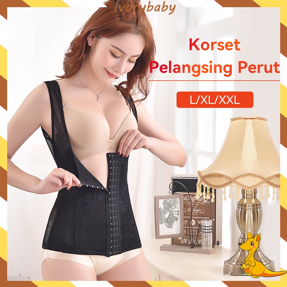 Ivorybaby Korset pelangsing perut buncit wanita Korset long torso 6 baris Korset slimming suit