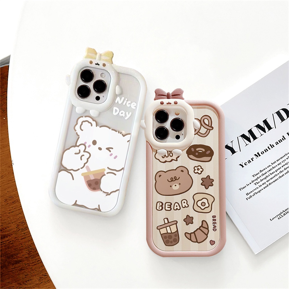 IPHONE Case Fashion Kompatibel Untuk Iphone14 11 12 iPhone6 7 8 Plus 13 Pro MAX 14plus 11Pro MAX XR XS MAX SE Beruang Polar Lucu Manyo Bear Bubble Tea Monster Lens Shockproof Cover BY