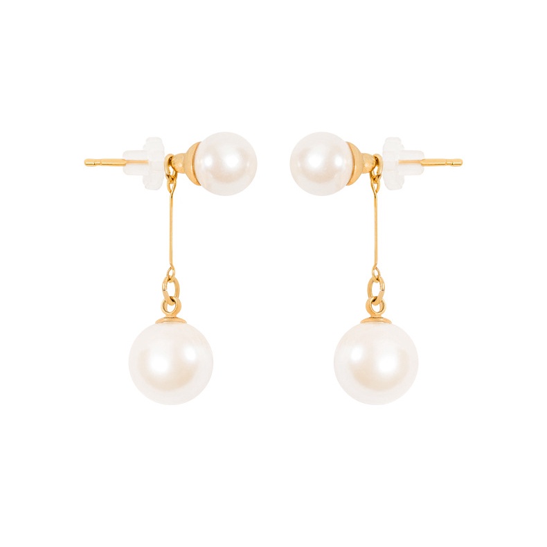 Goldkingdom Aksesoris Perhiasan Fashion Ready Stock INS Angin Dingin Klip Telinga Perempuan Dua Sisi Anting Mutiara Depan Belakang