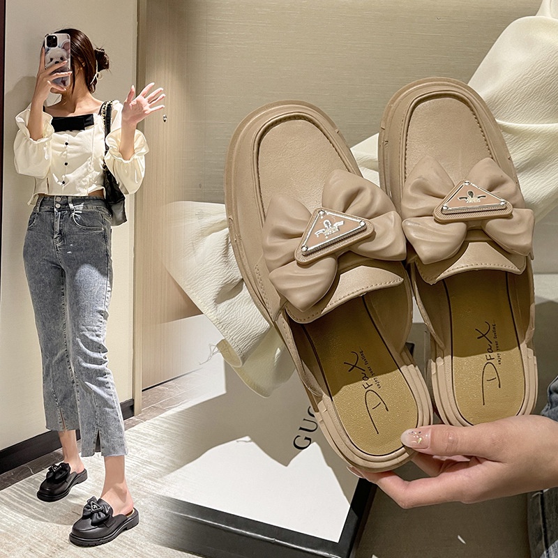 SHOEGALLERY TG1711 Sepatu Half Slipper Bow Wanita Slip On Pita Segitiga Import Ala Korea