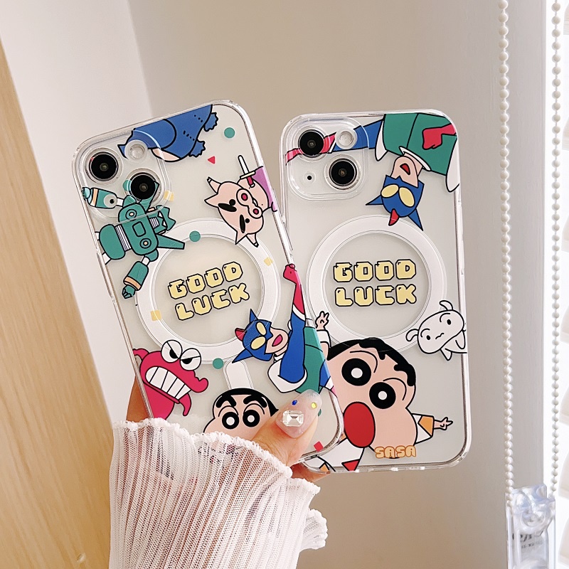 IPHONE Untuk Iphone14 13 12 11 Pro Max Magnetik Transparan Kartun Lucu Crayon Shin Chan Telepon Soft case