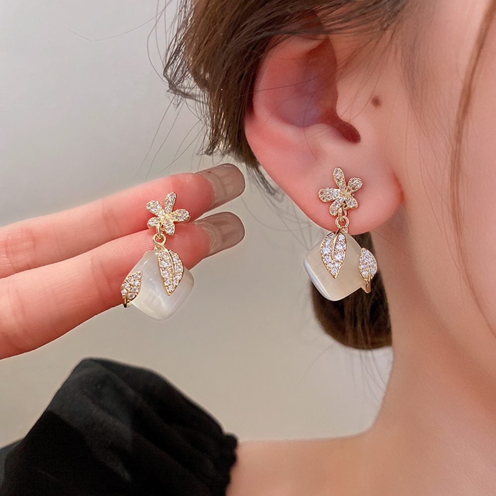 Deartiara Korea Fashion Bunga Busur Hati Kelinci Opal Anting Baru Mewah Elegan Gaya Earrings
