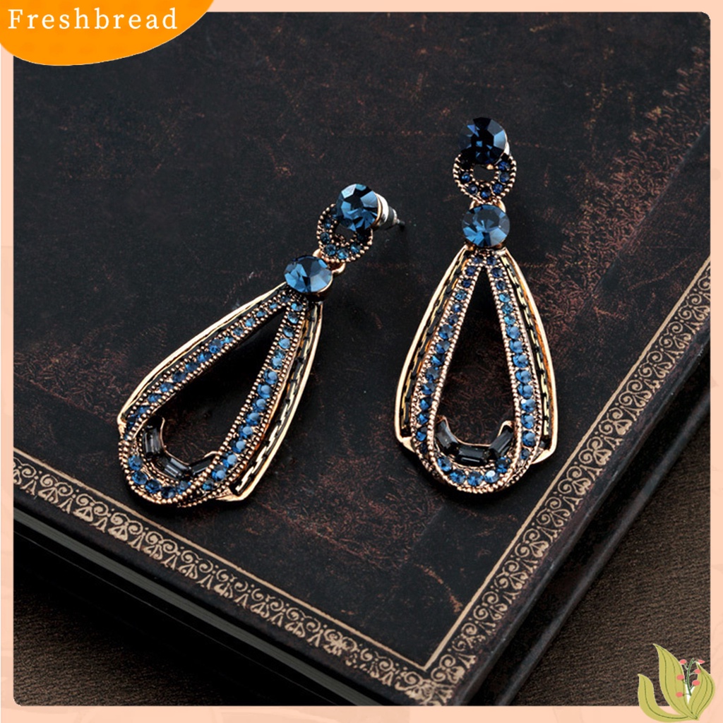 {In Stock} Anting Drop Gaya Vintage Bentuk Tetesan Air Pengerjaan Halus Batu Biru Pear Drop Earring Untuk Pesta