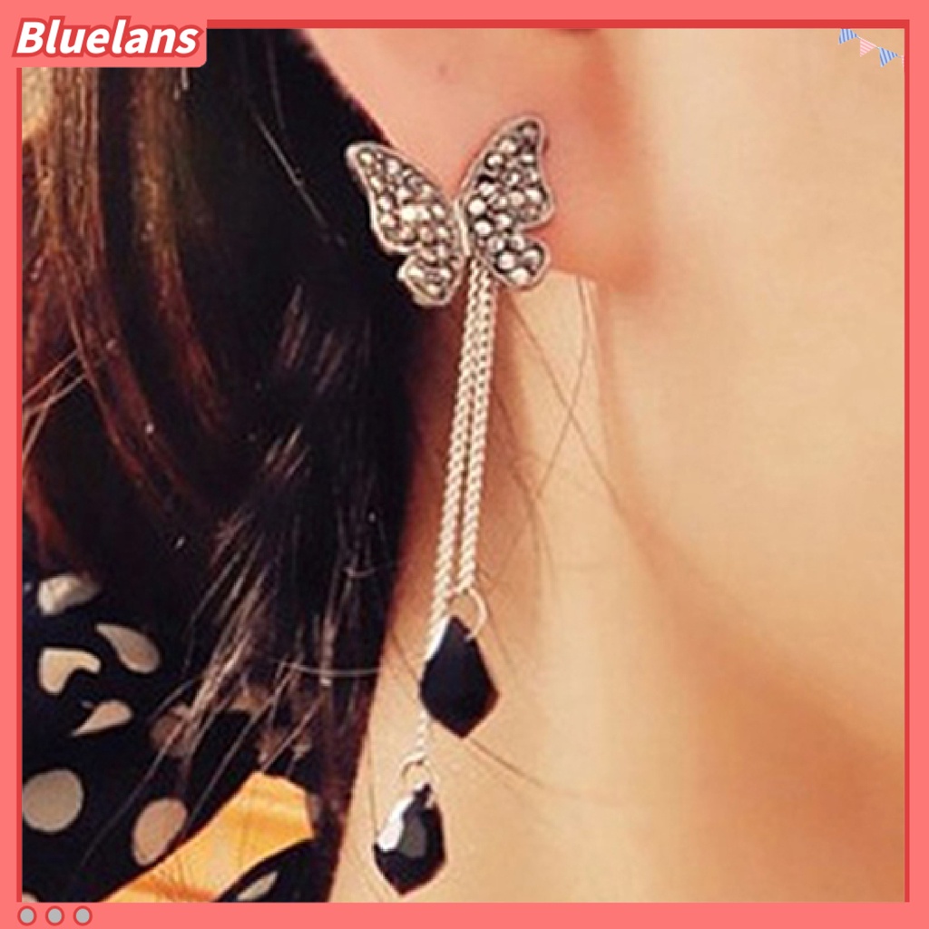 {In Stock} Perhiasan Anting Drop EarringS Vintage Alloy Butterfly Anting Rumbai Panjang Untuk Wanita