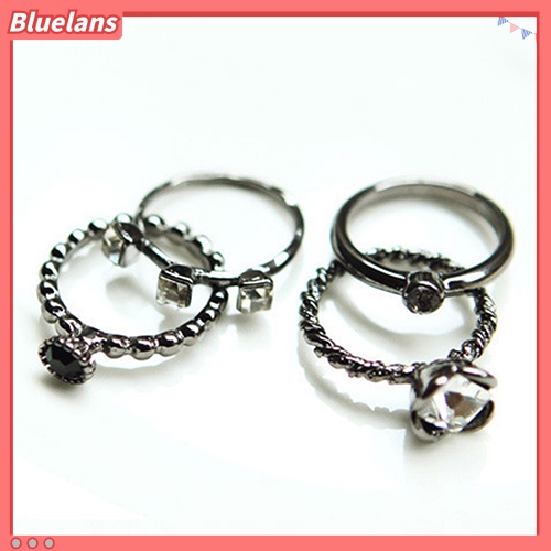 {In Stock} 4Pcs Wanita Retro Punk Berlian Imitasi Cincin Set Mid Finger Stack Ring Fashion Jewelry