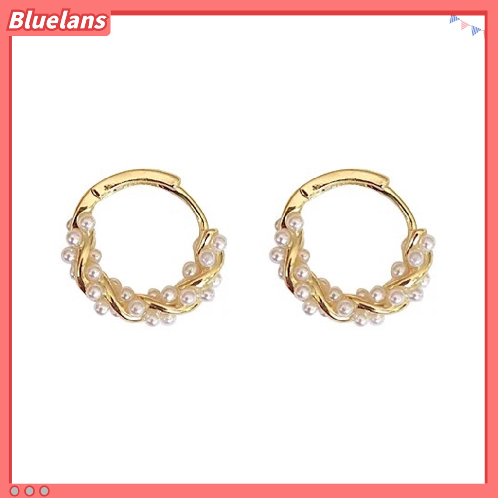 {In Stock} 1pasang Anting Hoop Cahaya Mewah Temperamen Mutiara Imitasi Minimalis Geometris Hias Hadiah Wanita Anting Lingkaran Perhiasan Pesta Aksesori Busana