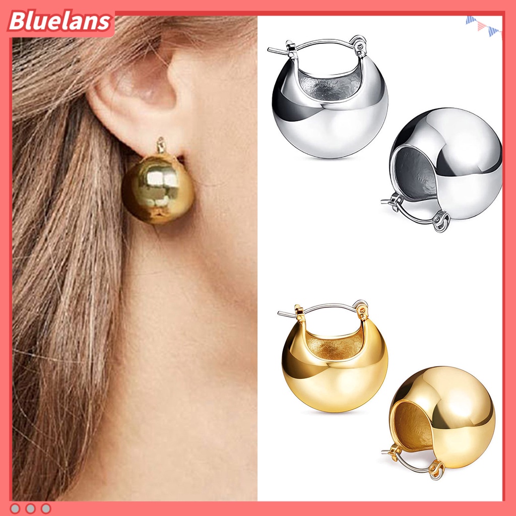 {In Stock} 1pasang Anting Wanita Bentuk Bola Temperamen Indah Punk Bulat Hoop Earrings Perhiasan Hadiah