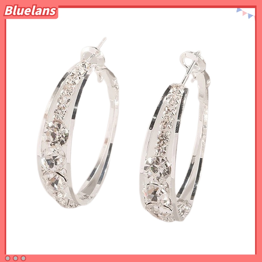 {In Stock} Anting Wanita Berlian Imitasi Berkilau Menarik Hias Hoop Earrings Piercing Perhiasan Untuk Pesta