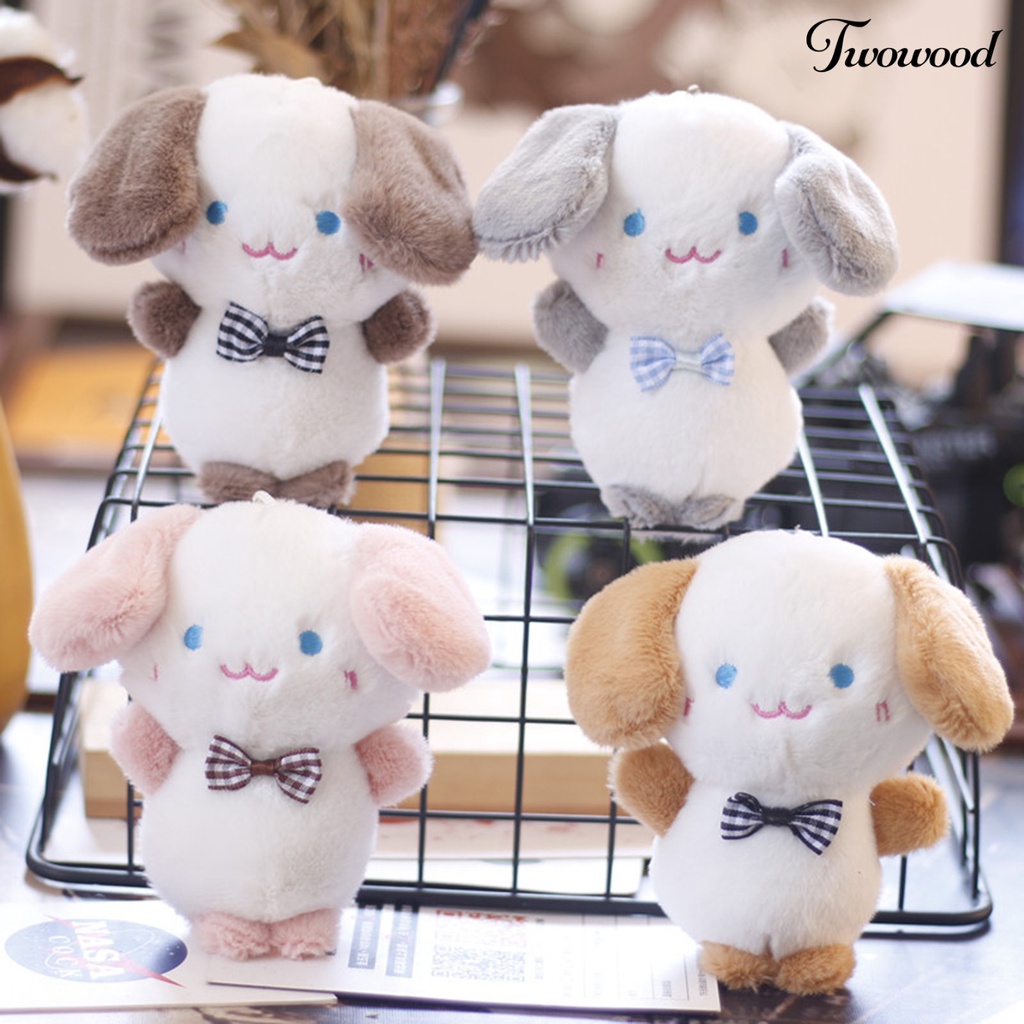 Twowood 12 cm Plush Key Pendant PP Katun Isi Penuh Kotak-Kotak Busur Anjing Boneka Mainan Mewah Dekorasi Indah Boneka Anjing Kecil Gantungan Kunci Tas Liontin Pesta Nikmat