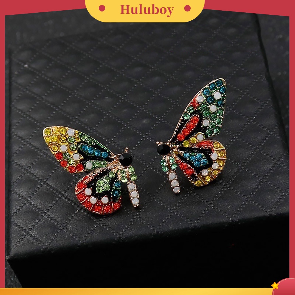 {Ready Stock} Fashion Wanita Multicolor Berlian Imitasi Kupu-Kupu Telinga Stud Earrings Perhiasan Pesta