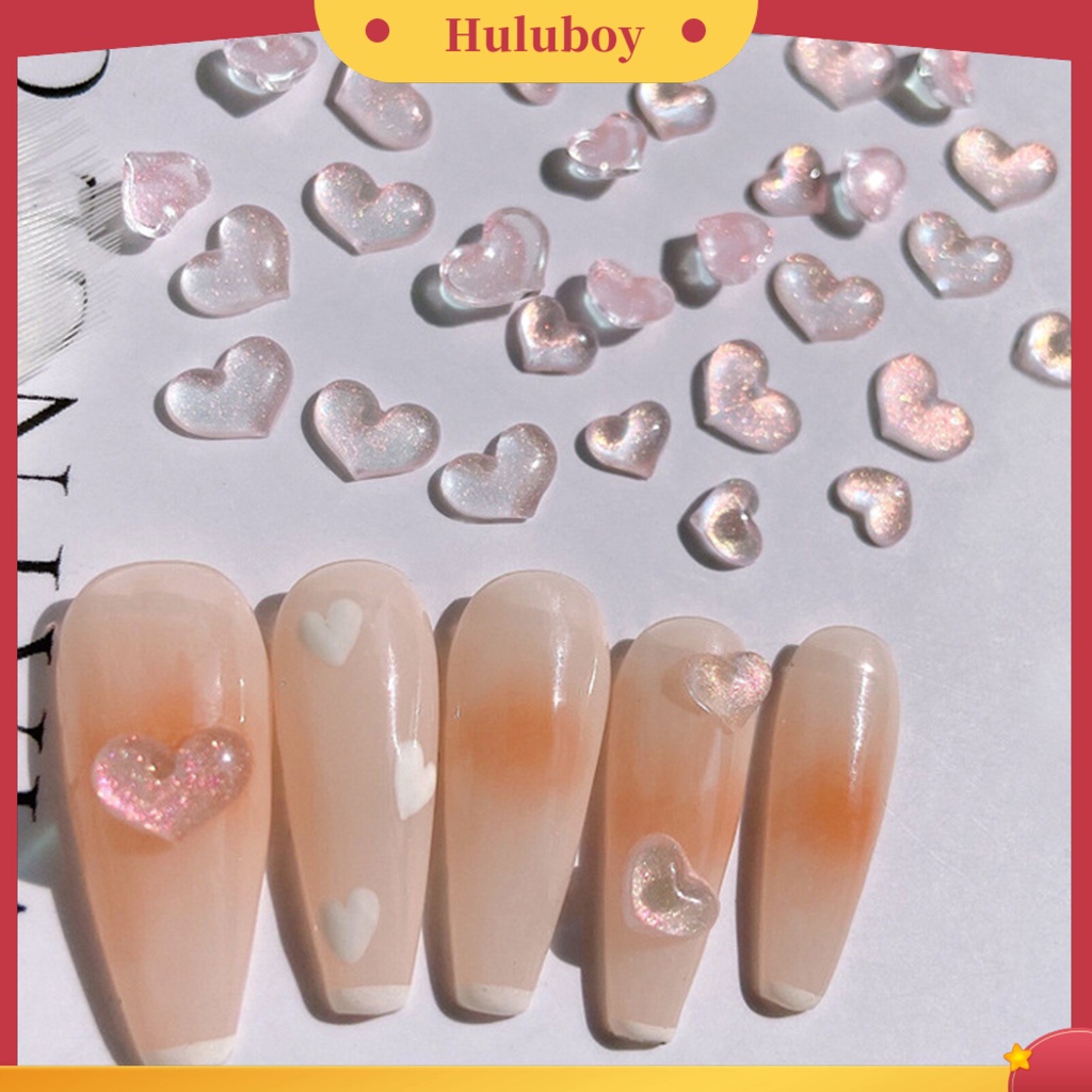 {In Stock} 100Pcs/Bag Nail Art Decor Flatback Tiga Dimensi Mix Size Halus Flash DIY Mini Bentuk Hati Berlian Imitasi Pesona Kuku Salon Pasokan