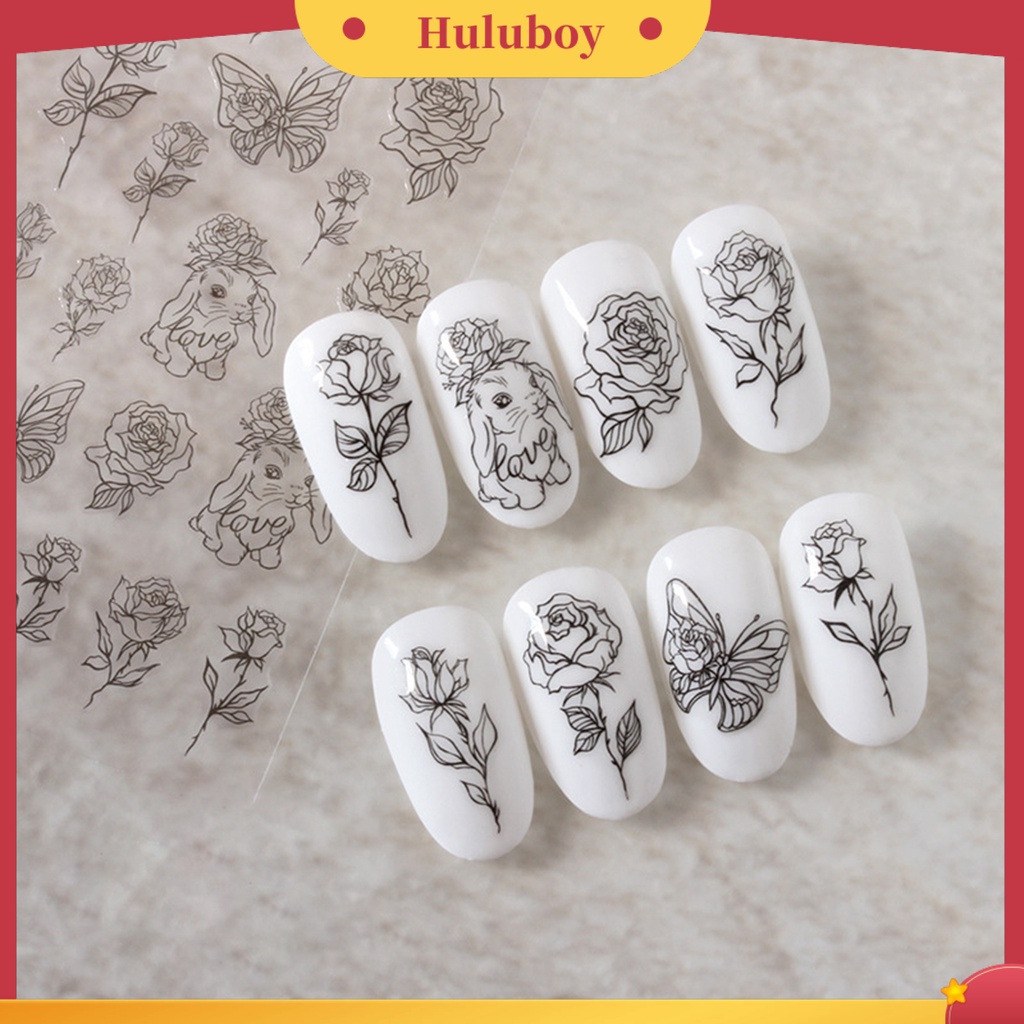 {In Stock} Stiker Perekat Kuku Lovely DIY Paper Roses and Rabbits Nail Decals Untuk Wanita