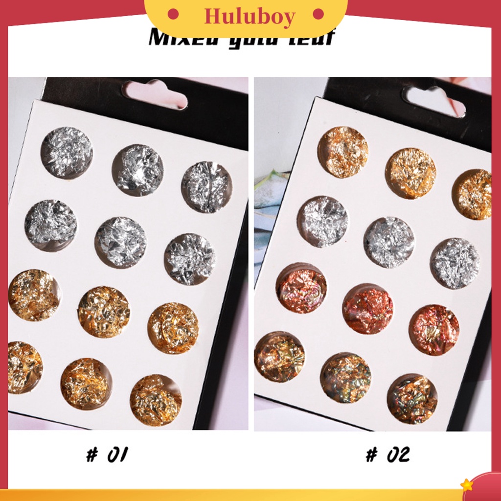 {In Stock} 12Pcs/Set Foil Kuku Ultra Tipis Mudah Ditempelkan Foil Kuku Emas Ringan Sequin Flakes Untuk Manicure
