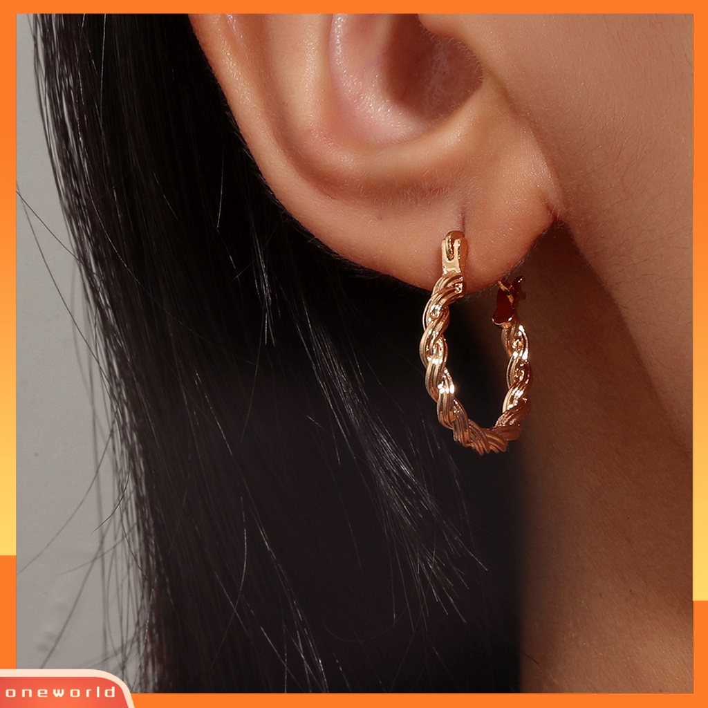 [OWR] 1pasang Desain Gesper Telinga Tindik Anting Hoop Wanita Retro Braided Twist Round Earrings Aksesoris Perhiasan
