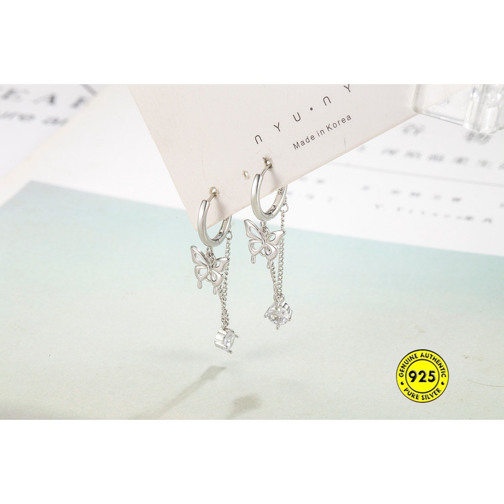 S925 Perak Kupu-Kupu Klip Telinga Smart Zirkon Anting Perempuan U1206