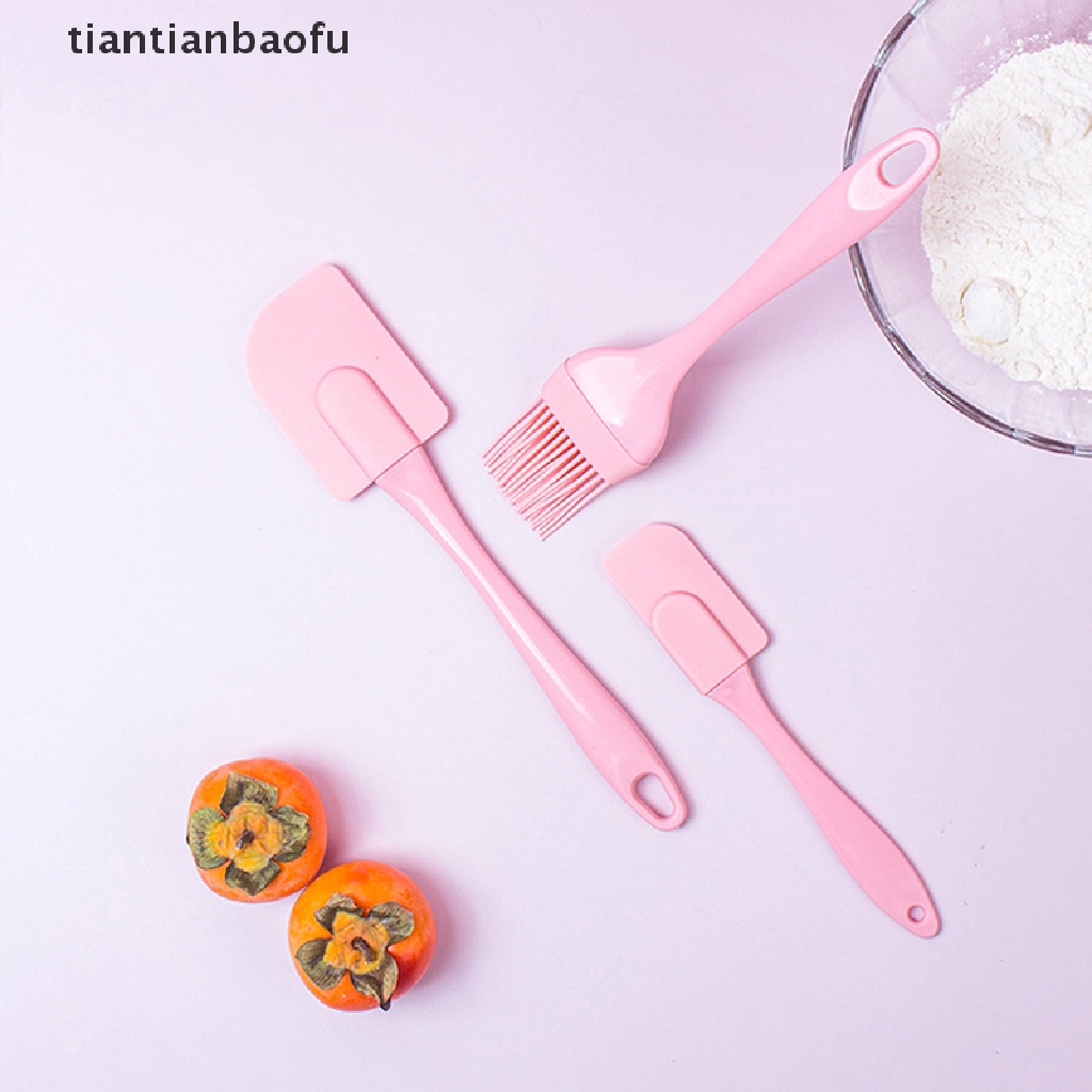 [tiantianbaofu] 3pcs/set Silikon Scraper Baking Tools DIY Kue Butter Cream Spatula Kuas Minyak Butik