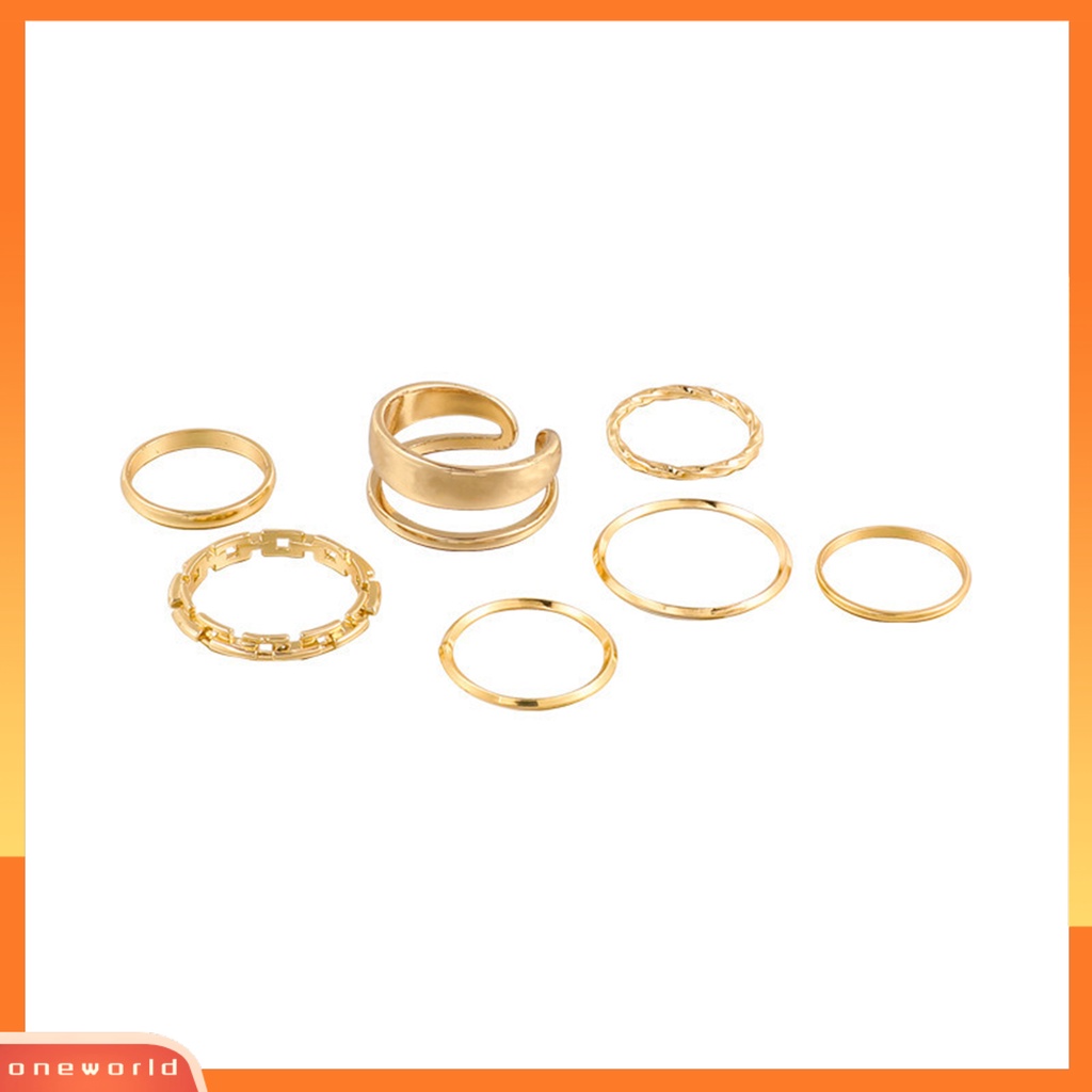 [EONE] 7pcs/set Wanita Knuckle Rings Geometris Bukaan Adjustable Hip Hop Stackable Finger Rings Untuk Pesta Club Cosplay