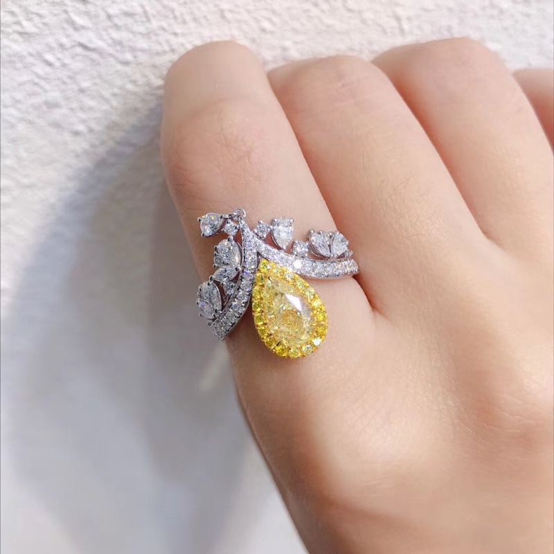 Goldkingdom Aksesoris Perhiasan Fashion Ready Stock Coronation of Love Crown Ring Mewah Briliant Presisi Cincin Berlian Kuning