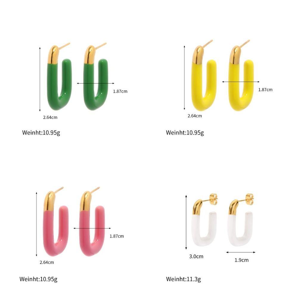 Lily Ear Studs Stainless Steel Liburan Musim Panas Enameled Persegi Panjang