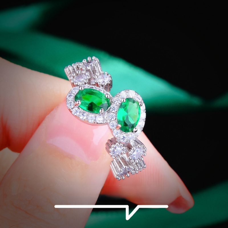 Goldkingdom Aksesoris Perhiasan Fashion Ready Stock Zamrud Telur Angsa Ganda Jari Telunjuk Bar Cincin Baris Cincin Perempuan