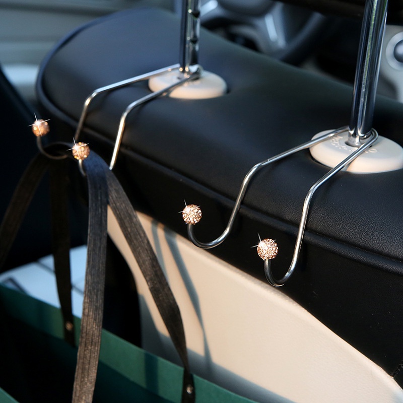 Portable Kursi Mobil Dipasang Bentuk V Kait Stainless Steel/Berlian Imitasi Berkilau Inlay Otomotif Headrest Rak Gantung/Kait Penyimpanan Tas Kendaraan