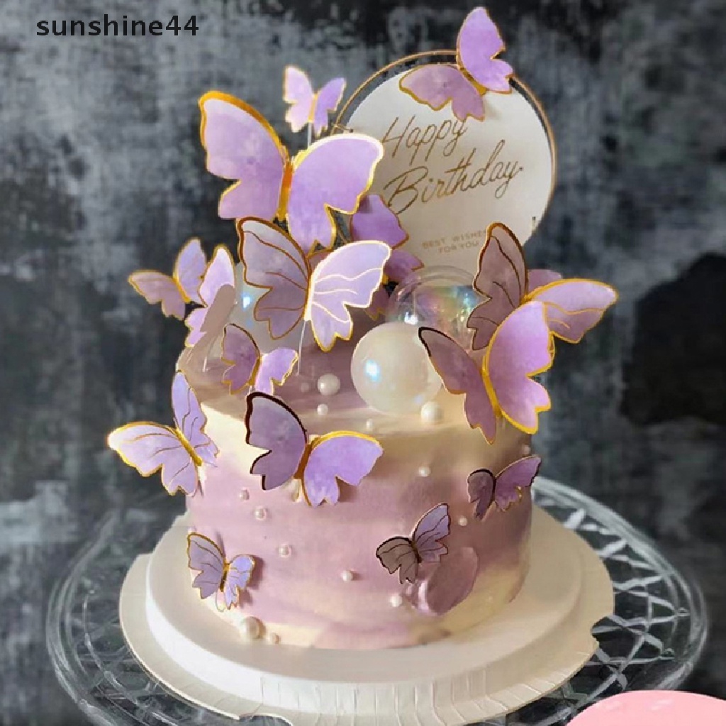 Sunshine 10Pcs Butterfly Cake Toppers Happy Birthday Hiasan Kue Dekorasi Pesta Pernikahan ID