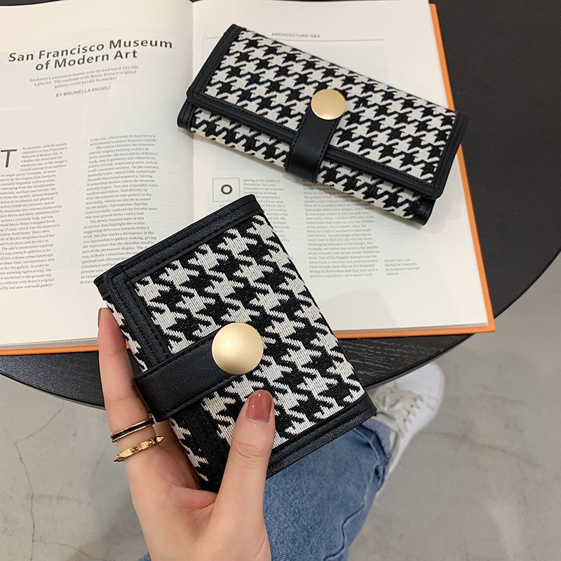 Sera versi Korea dari dompet kecil wanita baru pendek houndstooth lipat sederhana tiga kali lipat siswa multi-kartu dompet koin kapasitas besar