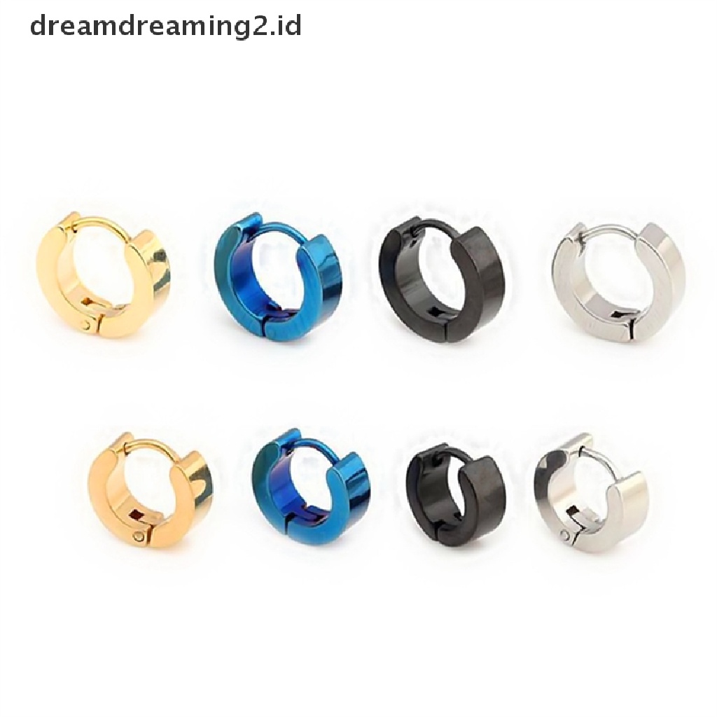 (hot) 1pasang PUNK Pria Wanita Hoop Ear Stud Stainless Steel Anting Hoop//