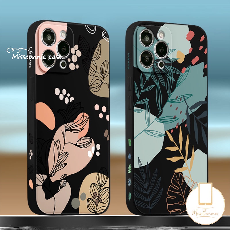 IPHONE Casing Daun Motif Samping Kompatibel Untuk Iphone7 6S 8 6 Plus 14 13 11 12 Pro Max XR X XS Max SE 2020 Tepi Lurus Silicon Lembut Tpu Penutup Belakang