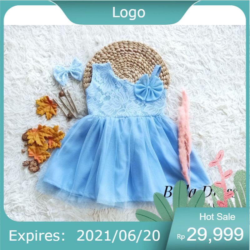 DRESS BROKAT HALUS ANAK & DEWASA '" BELLA DRESS "' WARNA BABY BLUE ( biru pucat)