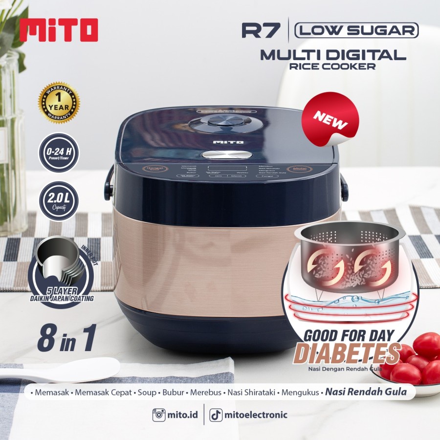 Mito R7 Low Sugar Multi Digital Rice Cooker 2 Liter 8 in 1 Menu