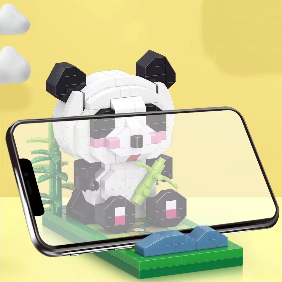 Handmade DIY Mini Partikel Blok Bangunan Kasual Merakit Blok Bangunan Panda Phone Holder 93013-93018