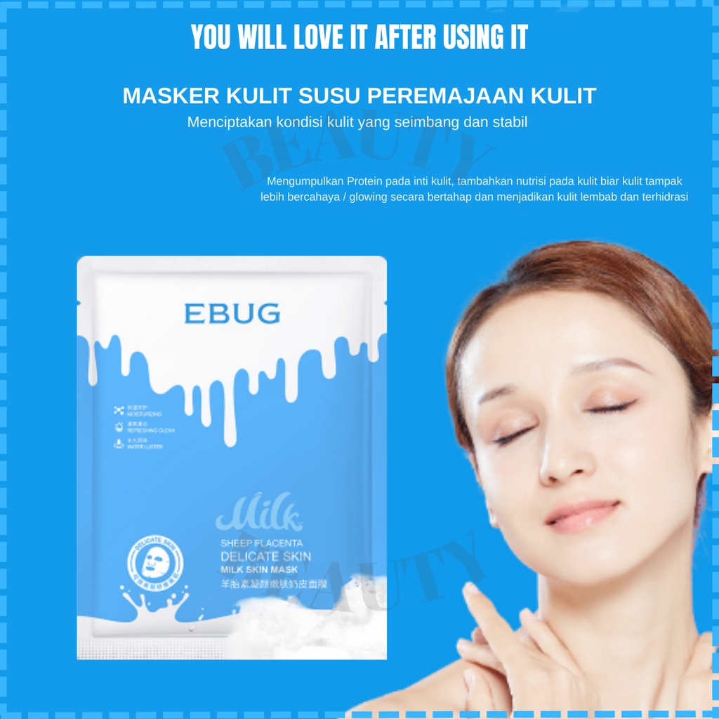Masker wajah EBUG MILK Susu sheep placenta sheet mask Milk skin mask