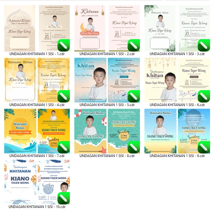 10 Desain Undangan Khitan 1 Sisi Full Color CorelDraw v15